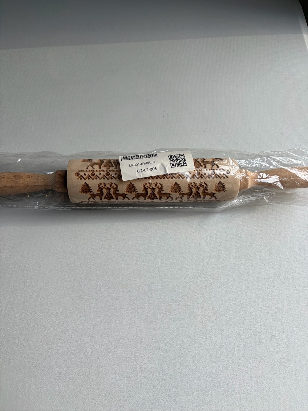 Laser Engraved Wooden Rolling Pin Christmas Embossed Pattern 14 Inch New
